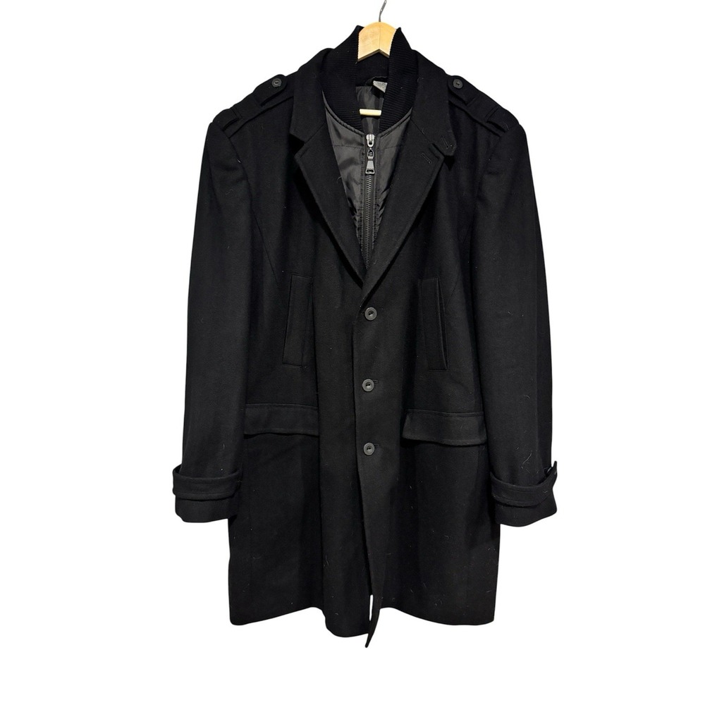 DKNY Men's Black Overcoat Jacket Size XXL Button Front Wool Blend Winter Coat